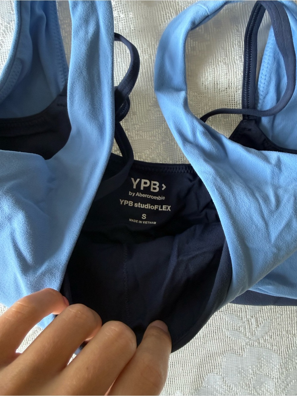Abercrombie & Fitch Light Blue & Navy Women's Sports Bra - Picture 2 of 3